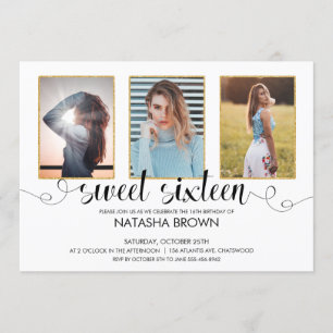 Chic Modern Typografie Sweet 16 Party Foto Einladung
