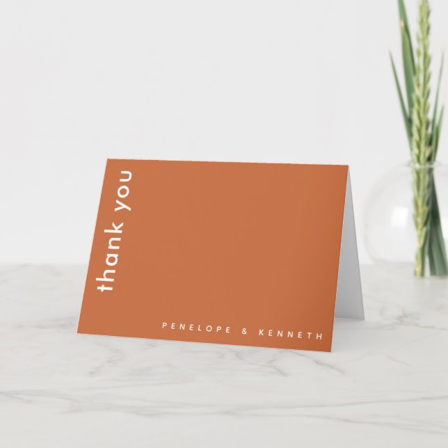 Chic Modern Typografy | Burnt Orange Wedding Dankeskarte (Vorderseite)
