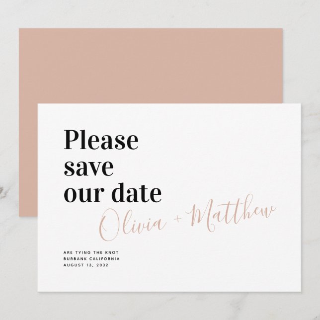 Chic Modern Typografy Save the Date (Vorne/Hinten)