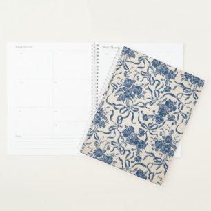Chic Modern Vintag Ivory Navy Blue Floral Muster Planer