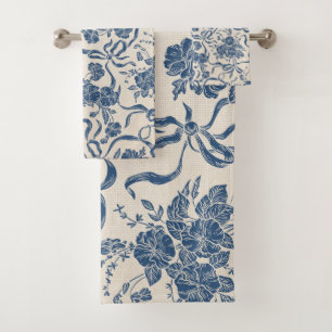 Chic Modern Vintage Ivory Navy Bleu Floral