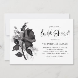 Chic Modern Watercolor Black Rose Brautparty Einladung