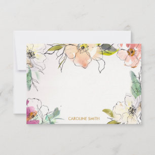 Chic Modern Watercolor Floral Personalisiert Mitteilungskarte
