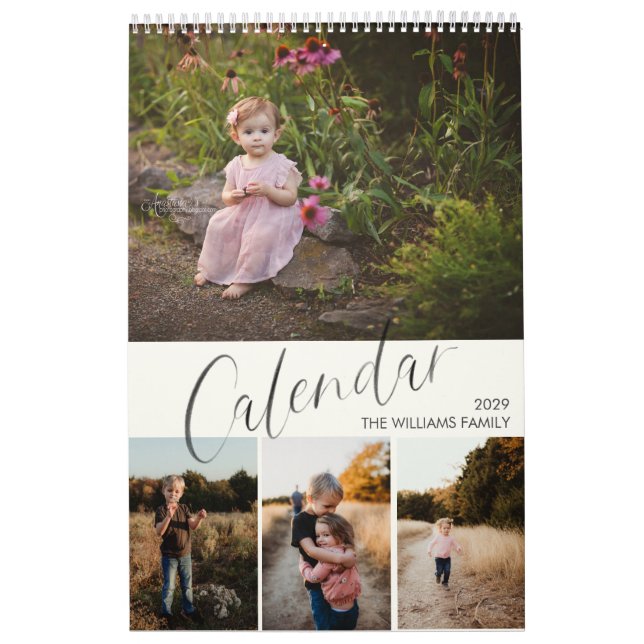 Chic Modern Watercolor Script Multi-Foto Kalender (Titelbild)