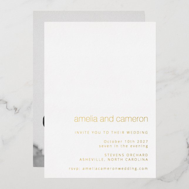 Chic Modern Wedding All-in-One Foto White Gold Folieneinladung (Vorderseite/Rückseite)
