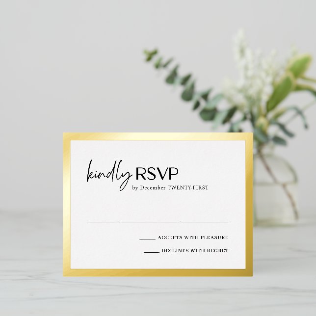 Chic Modern Wedding Foil RSVP Card Folie Einladungspostkarte (Stehend vorne)