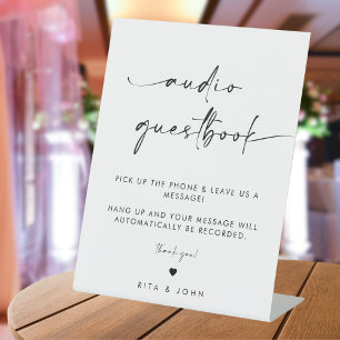 Chic Modern Wedding Telefon Audio Gästebuch Sockelschild
