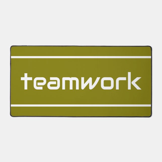 Chic Modern White TEAMWORK Stripes On Golden Olive (Recto)