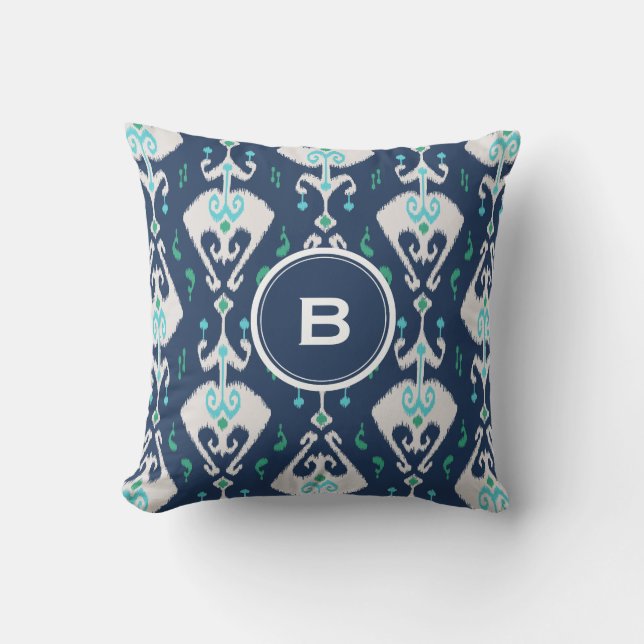 Chic moderne aquamarin-Marineblau-Kat-Stammesmuste Kissen (Vorderseite)