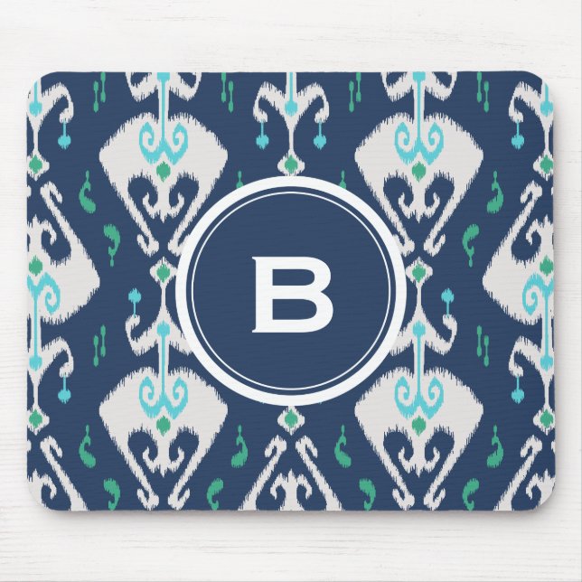 Chic moderne aquamarin-Marineblau-Kat-Stammesmuste Mousepad (Vorne)