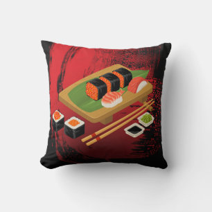 Chic Moderne Elegante schwarze und rote Sushi Kissen