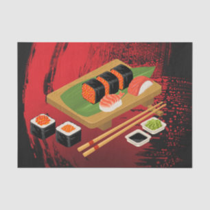 Chic Moderne Elegante Schwarze und Rote Sushi-Part Seidenpapier
