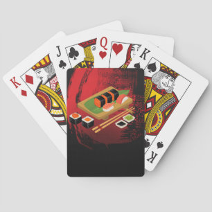 Chic moderne elegante schwarze und rote Sushi Spielkarten