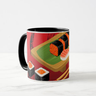 Chic moderne elegante schwarze und rote Sushi Tasse