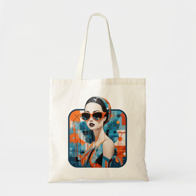 Chic moderne Frau, geometrische Eleganz Tragetasche (Vorne)
