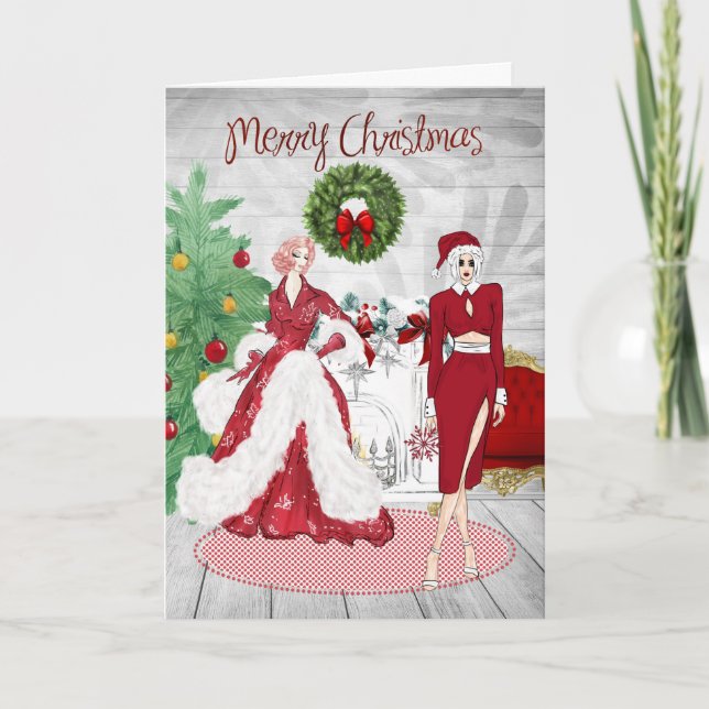 Chic moderne Lesbian Couple Carte de Noël (Devant)