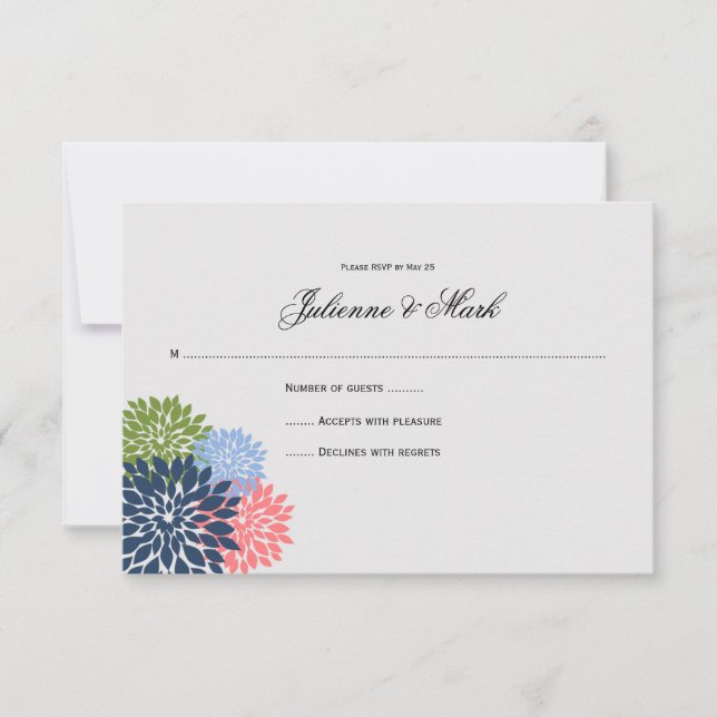Chic Moderne Navy Rose Vert Fleurs Pétales RSVP (Devant)
