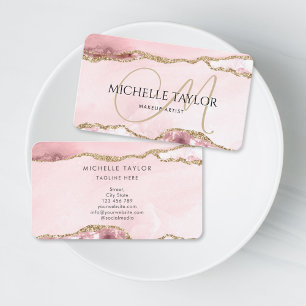 Chic Moderne Rosa Gold Glitter Achat Monogramm Visitenkarte