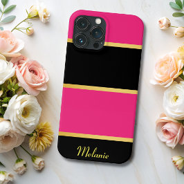 Chic Moderne schwarz rosa Streifen Muster mit Name Case-Mate iPhone Hülle