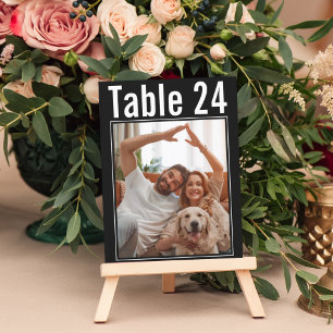 Chic moderne schwarze Pet-Foto-Hochzeit Tischnumme Einladung