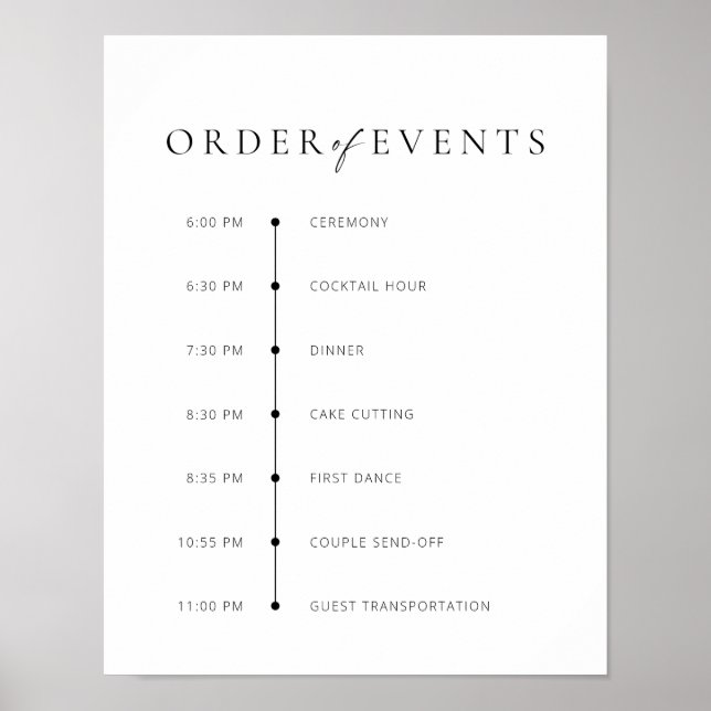 Chic + Moderne SkriptWedding Order of Events signi Poster (Vorne)