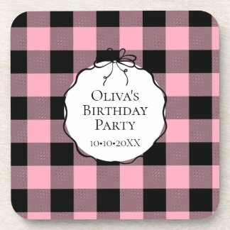 Chic moderne vornehme rosa und schwarze Gingham-Ge Getränkeuntersetzer