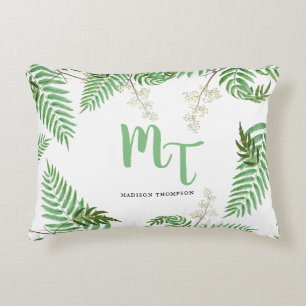 Chic moderne Wasserfarbe Grün Script Monogramm Dekokissen