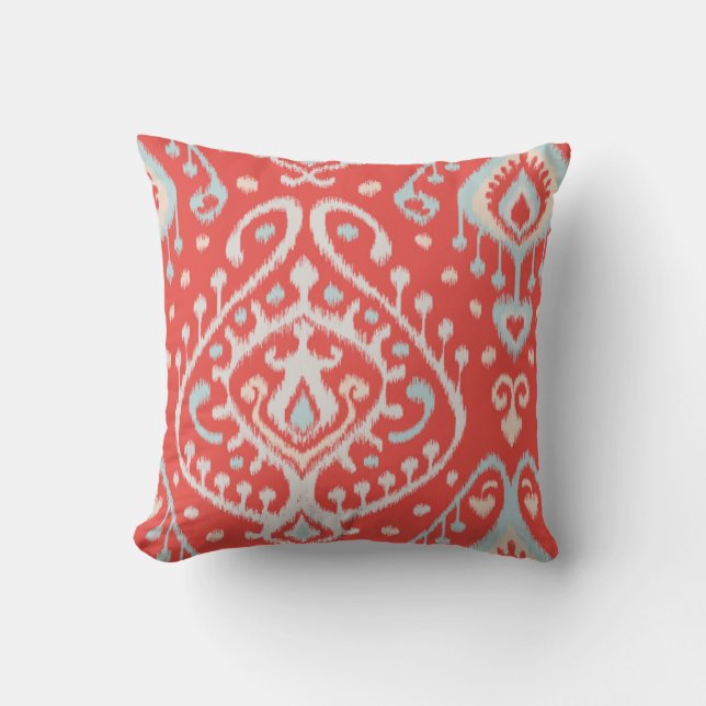 Chic modernes aquamarines rotes girly ikat kissen (Vorderseite)