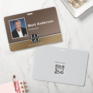 Chic Modernes Geschäftsfoto-Logo Qrcode Braunes Ab Ausweis