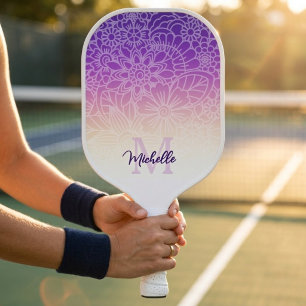 Chic modernes Monogramm Blumenmuster Pickleball Schläger