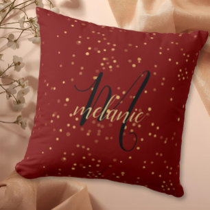 Chic modernes rotes und goldenes Monogramm Kissen