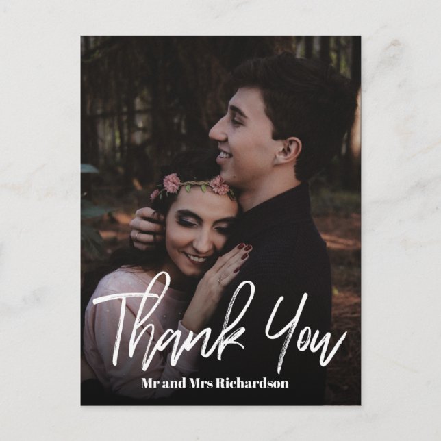 Chic ModernHand Letter Wedding DANKE Weiß Postkarte (Vorderseite)