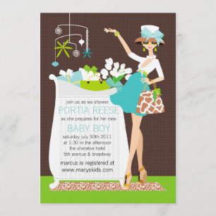 Chic Mom Crib Baby Boy Shower Invitation
