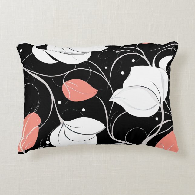 Chic Monochrome Floral mit Blush Akzenten Dekokissen (Vorderseite)