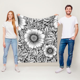 Chic Monochrome Florales Luxus-Muster (7) Fleecedecke
