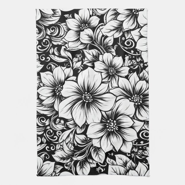 Chic Monochromes Blumenluxus-Muster (1) Geschirrtuch (Vertikal)