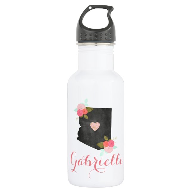 Chic Monogram Arizona Staat Moveable Heart City Edelstahlflasche (Vorderseite)