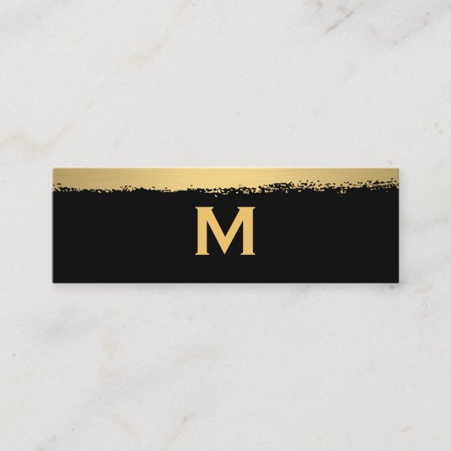 Chic Monogram auf Black/Gold Brushed Mini Visitenkarte (Vorderseite)
