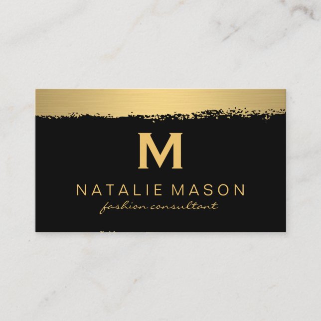 Chic Monogram auf Black/Gold Brushed Visitenkarte (Vorderseite)