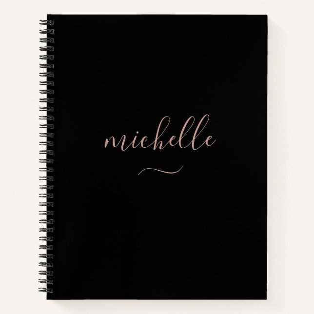 Chic Monogram Black Gold Script Notizbuch (Vorderseite)