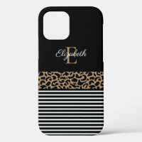 Chic Monogram Black Leopard Animal Print
