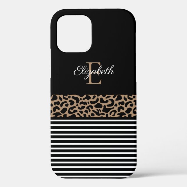 Chic Monogram Black Leopard Animal Print Case-Mate iPhone Hülle (Rückseite)