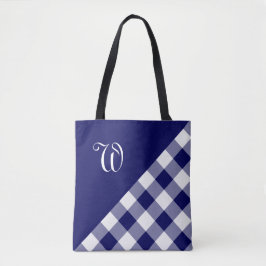 Chic Monogram Blue White Buffalo Karo Geometric Tasche