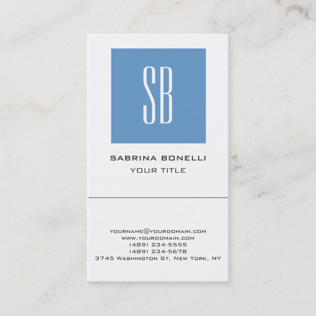 Chic Monogram Blue White Niedlich Business Card Visitenkarte (Vorderseite)