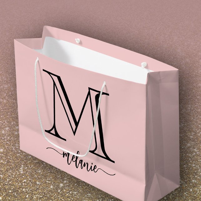 Chic Monogram Blush Pink Black Large Gift Bag Große Geschenktüte (Von Creator hochgeladen)