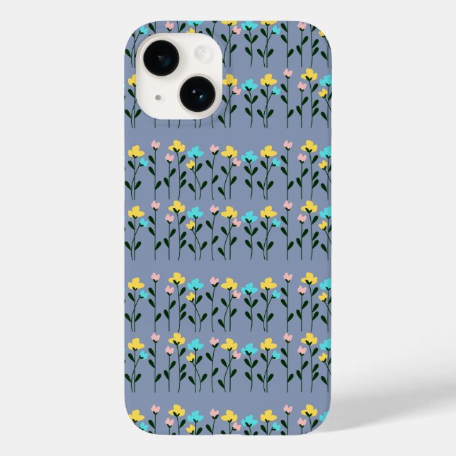 Chic Monogram Chic Graues Floral Pattern Case-Mate iPhone 14 Hülle (Rückseite)