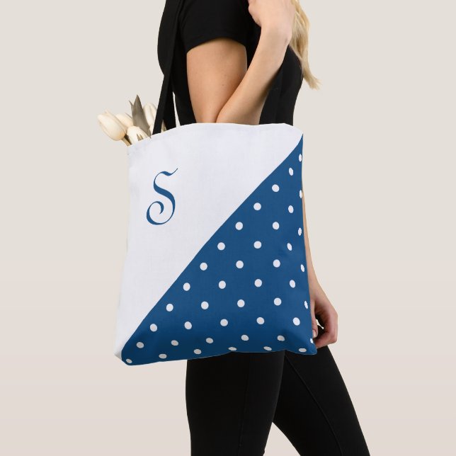 Chic Monogram Dark Blue White Polka Dot Geometric Tasche (Von Nahem)