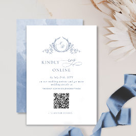 Chic Monogram Dusty Blue QR Code Wedding RSVP Begleitkarte