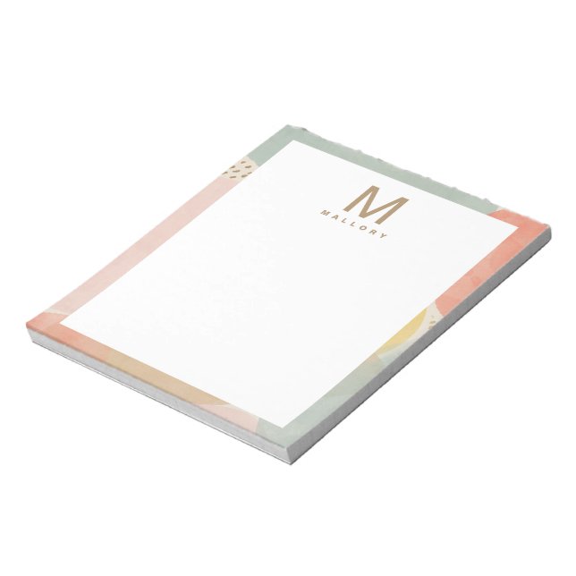 Chic Monogram farbenfrohe Abstrakte Formen Notizblock (Rotiert)