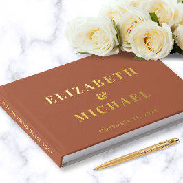 Chic Monogram Foto Terracotta Wedding Gold Gästebuch